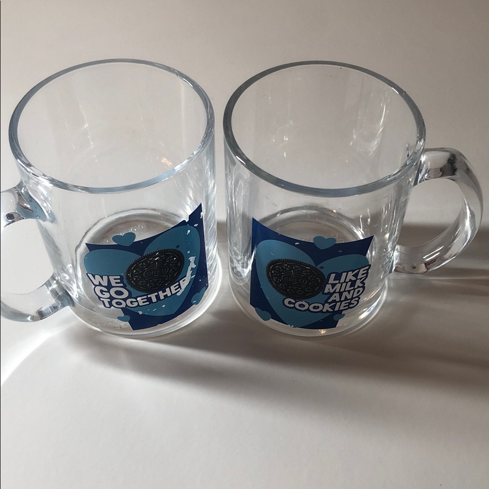 Glass Mug Set - Clear with Blue Design